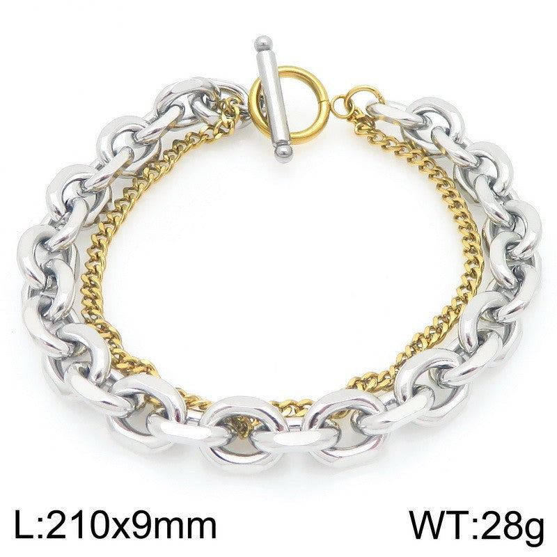 Planderful Mens Titanium Steel O Chain Layered Bracelet