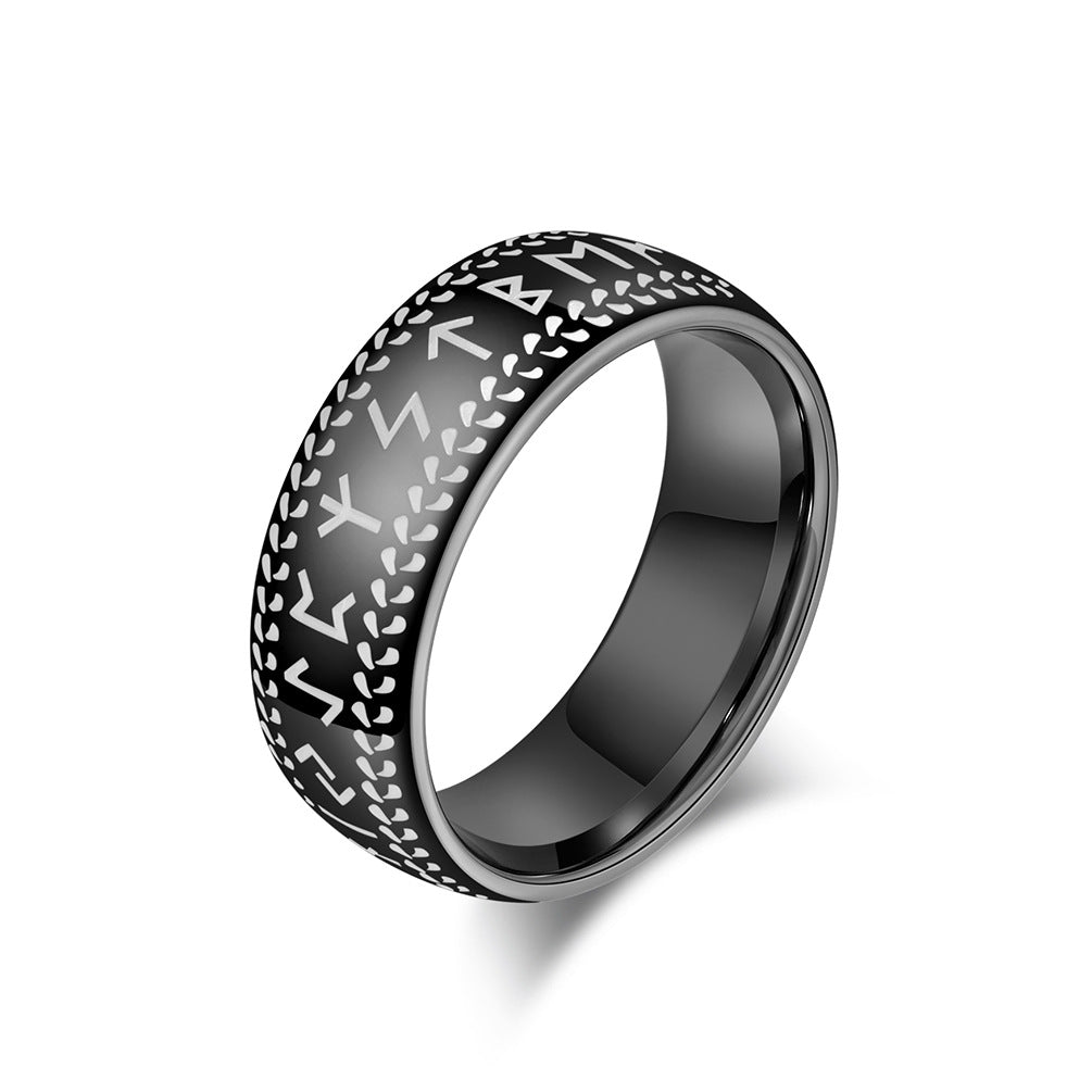 Cross-Border Retro Viking Letter Tungsten Steel Ring