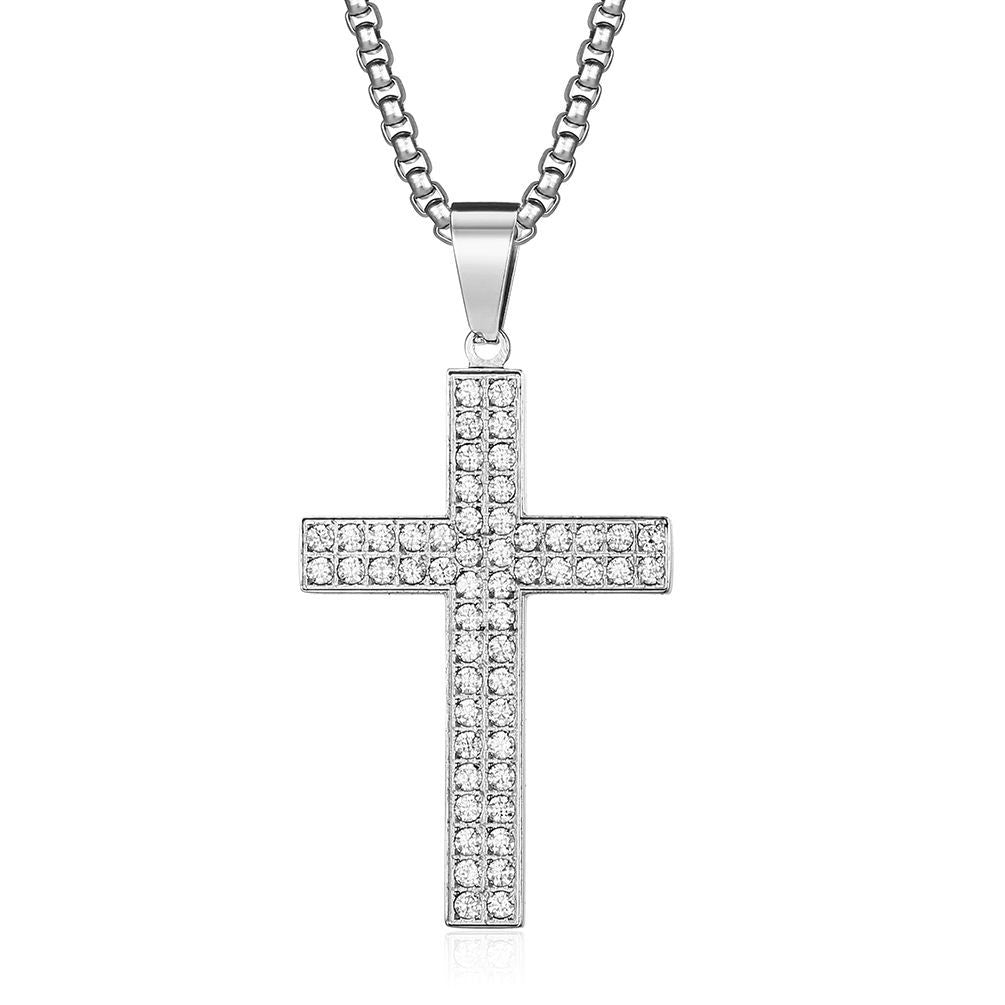 Planderful Cross Necklace Titanium Steel Zircon Inlaid Luxe Pendant For Urban Hip Hop Fans
