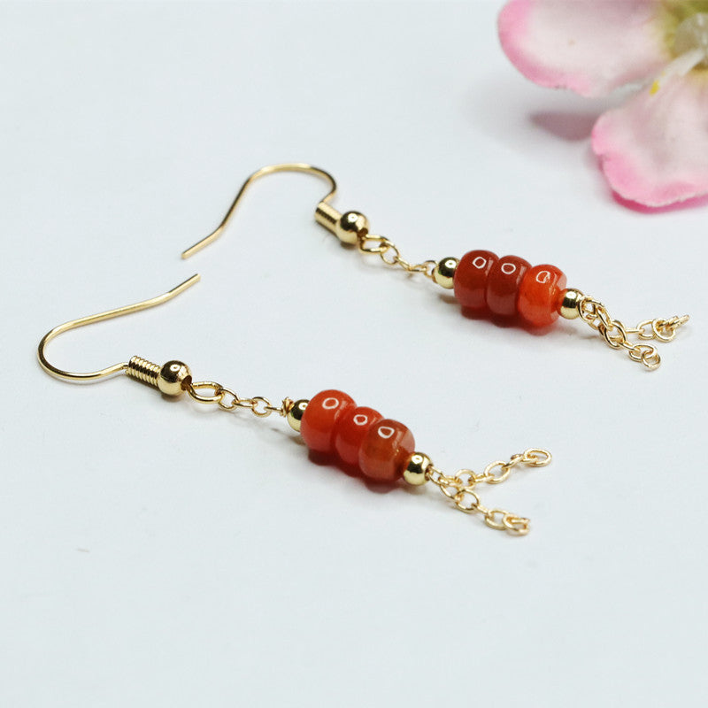 Red Jadeite Abacus Bead Silver Hook Earrings