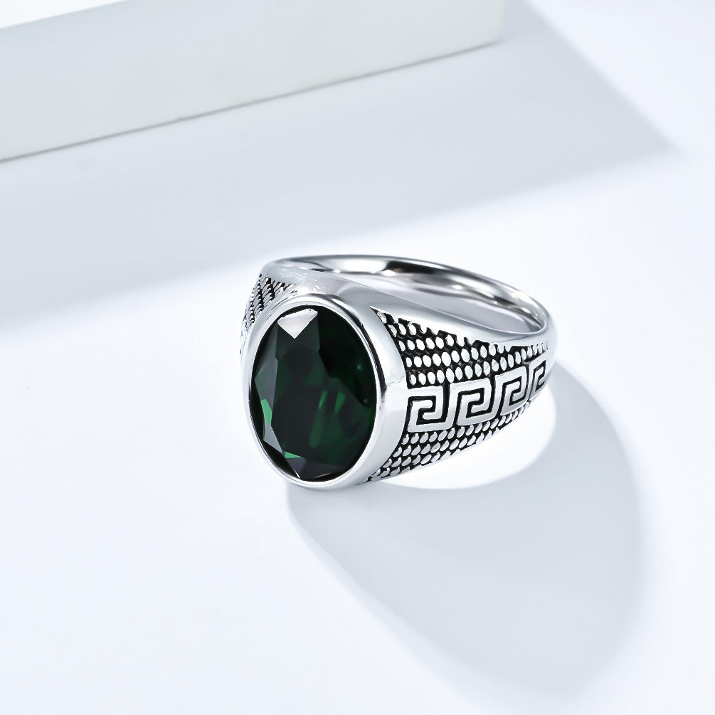 Planderful Titanium Steel Zircon Ring With Great Wall Pattern For Men Fade Resistant Durable Jewelry