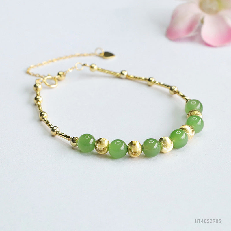 Apple-Green Hetian Jade 925 Silver Bracelet