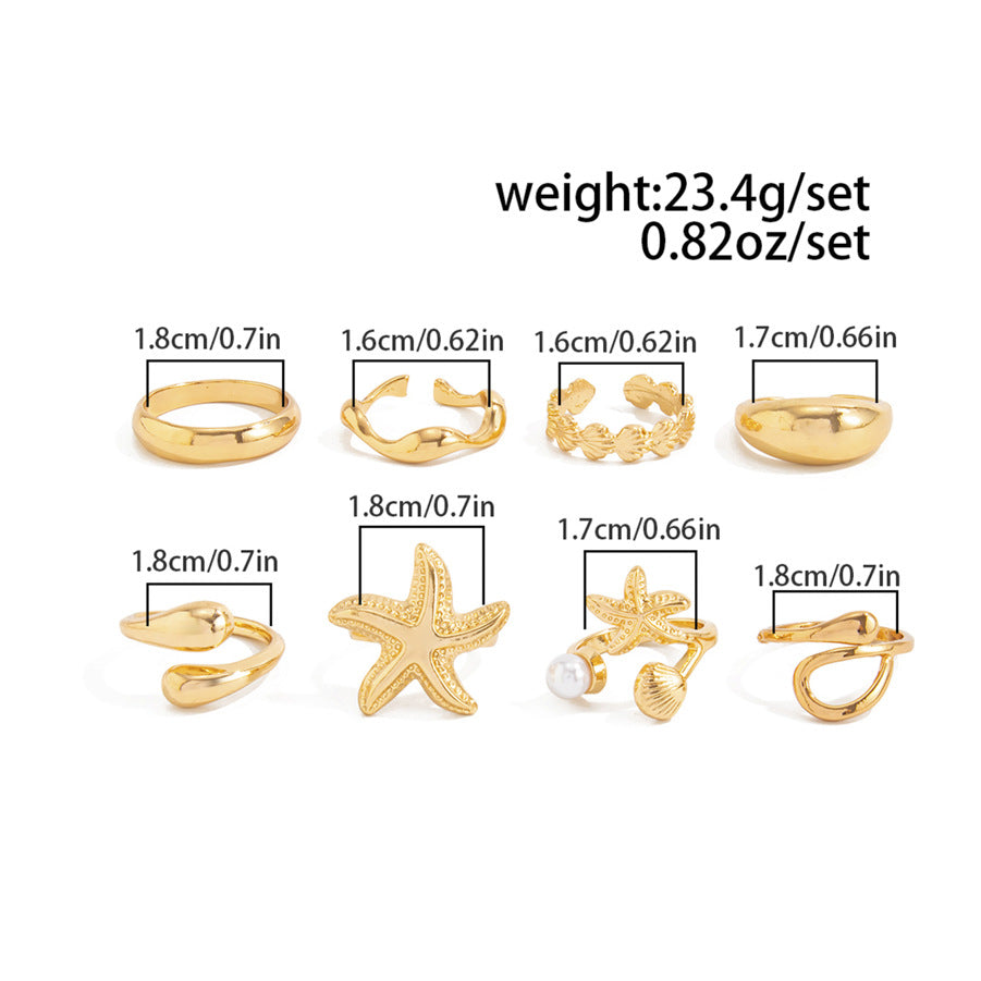 Planderful Vienna Verve Ocean Starfish Shell Ring For Women Irregular Glossy Statement Jewelry