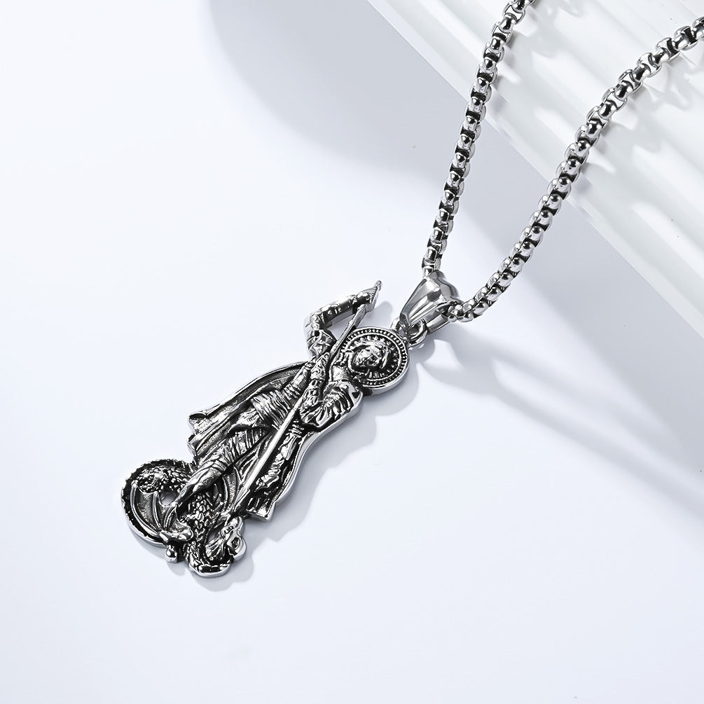 Planderful St George Dragon Pendant Stainless Steel For Men Retro Literary Style Necklace