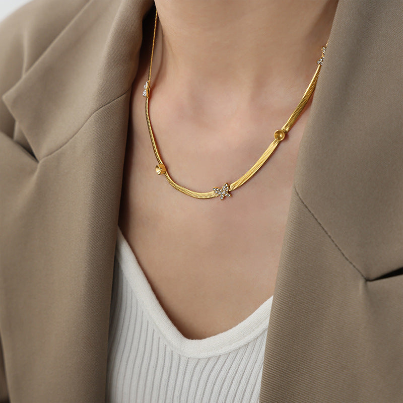 Golden Butterfly Pendant Necklace with Zircon Details, Chic and Elegant Jewelry for Women