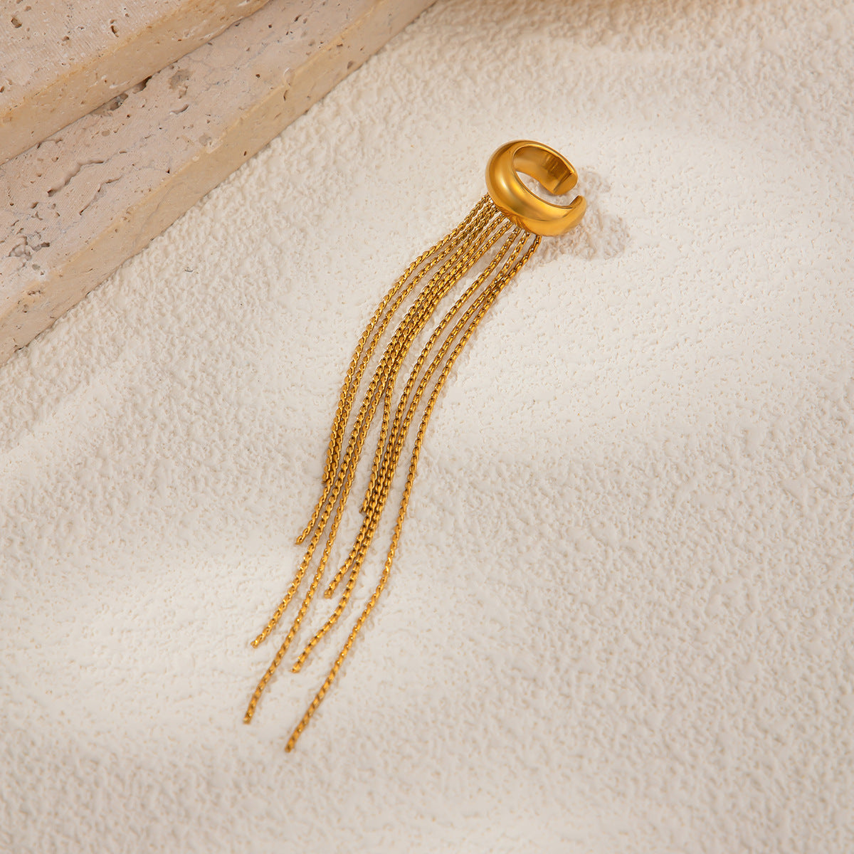 Planderful Vienna Verve Stainless Steel Ear Clip Statement With Long Tassel Chains For Non Pierced Ears