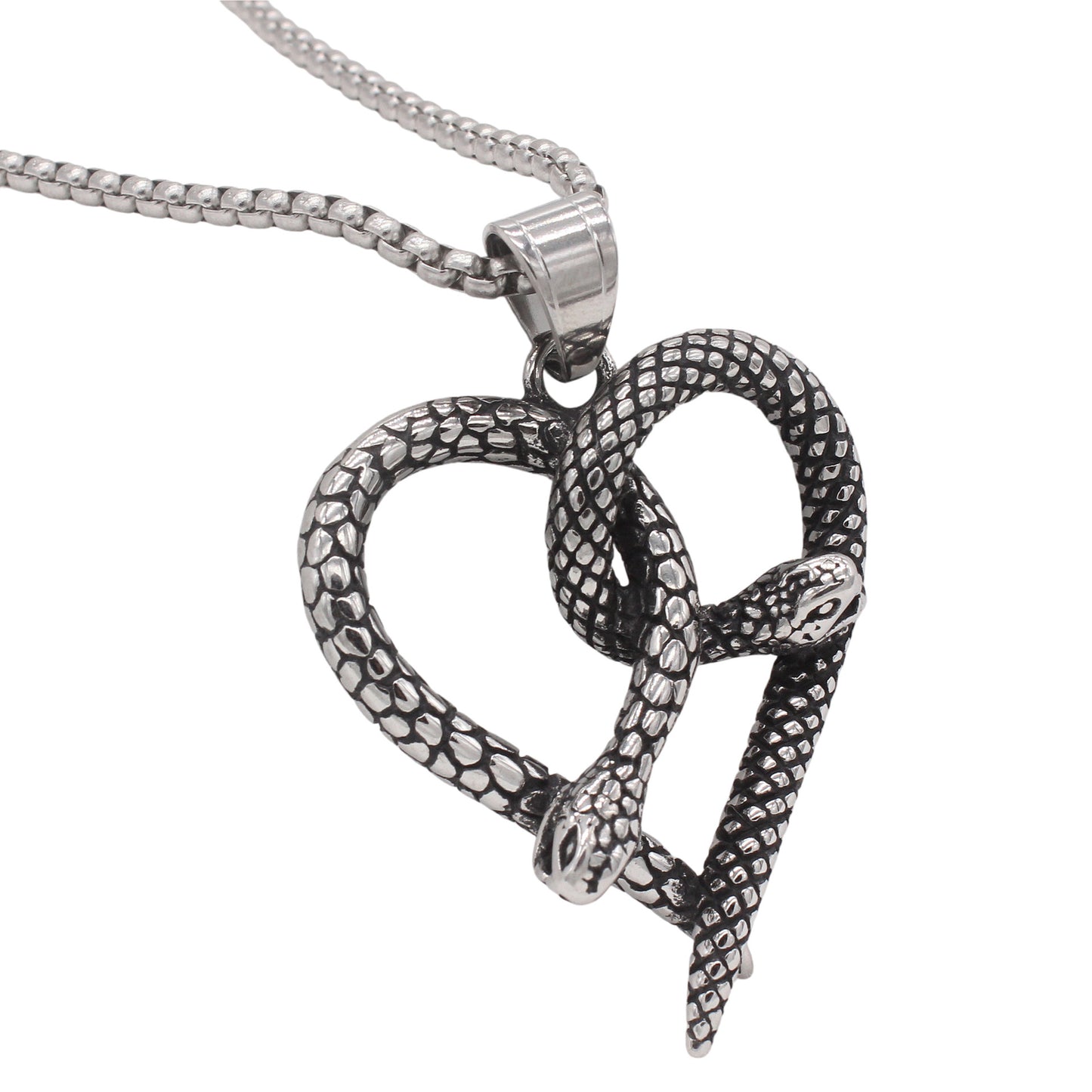 Planderful Jewelry Retro Heart Shaped Double Snake Pendant In Titanium Steel For Men