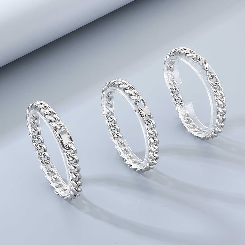 Titanium Steel Cuban Chain Bracelet – Commuter Stainless Steel Unisex Round Grinding