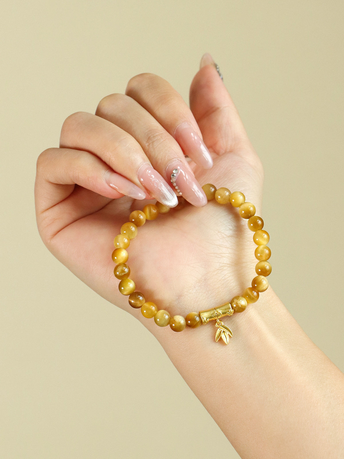 Golden Tiger Eye Bamboo & Fish Motif Bracelet