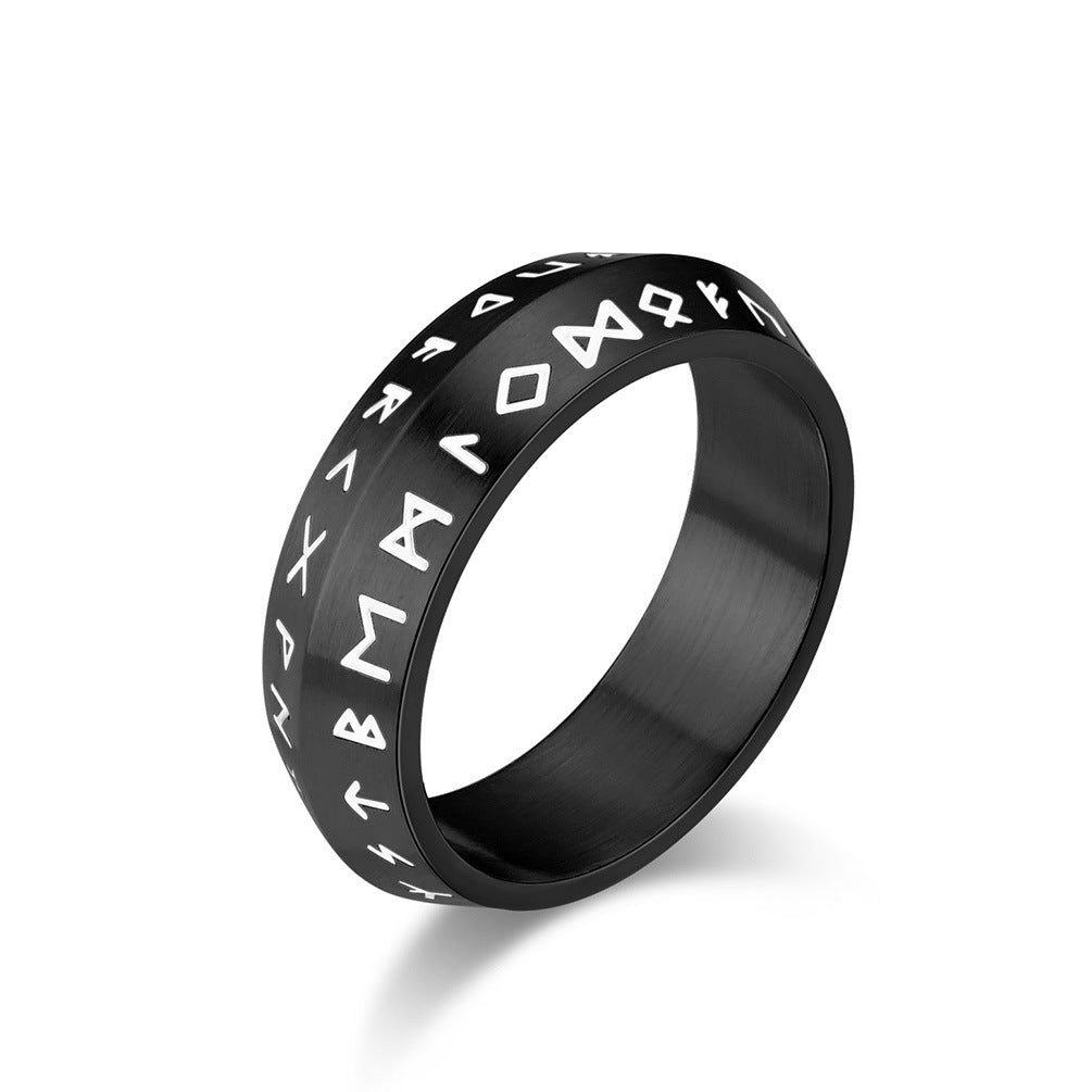 Planderful Viking Text Stainless Steel Ring For Men With Double Beveled Style Everyday Genie