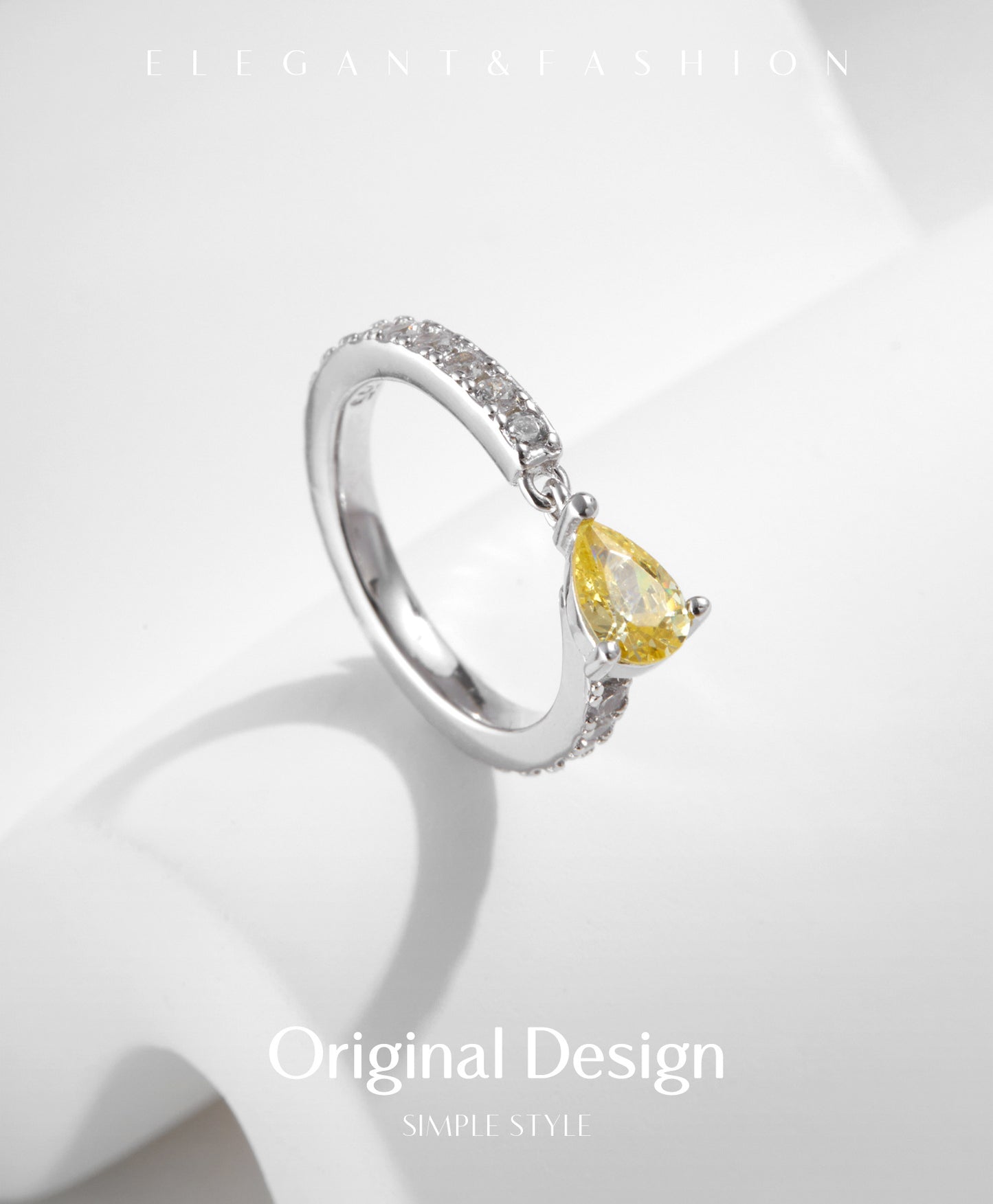 Planderful Gala Fireworks Ring – Stunning Yellow Zircon Water Drop Design