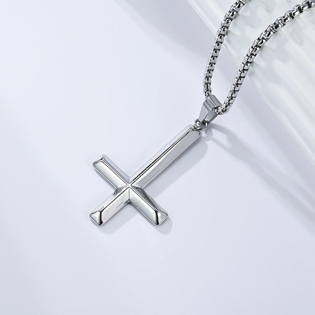Planderful Inverted Cross Necklace For Men Titanium Steel Durable Pendant Bold Rebel Style