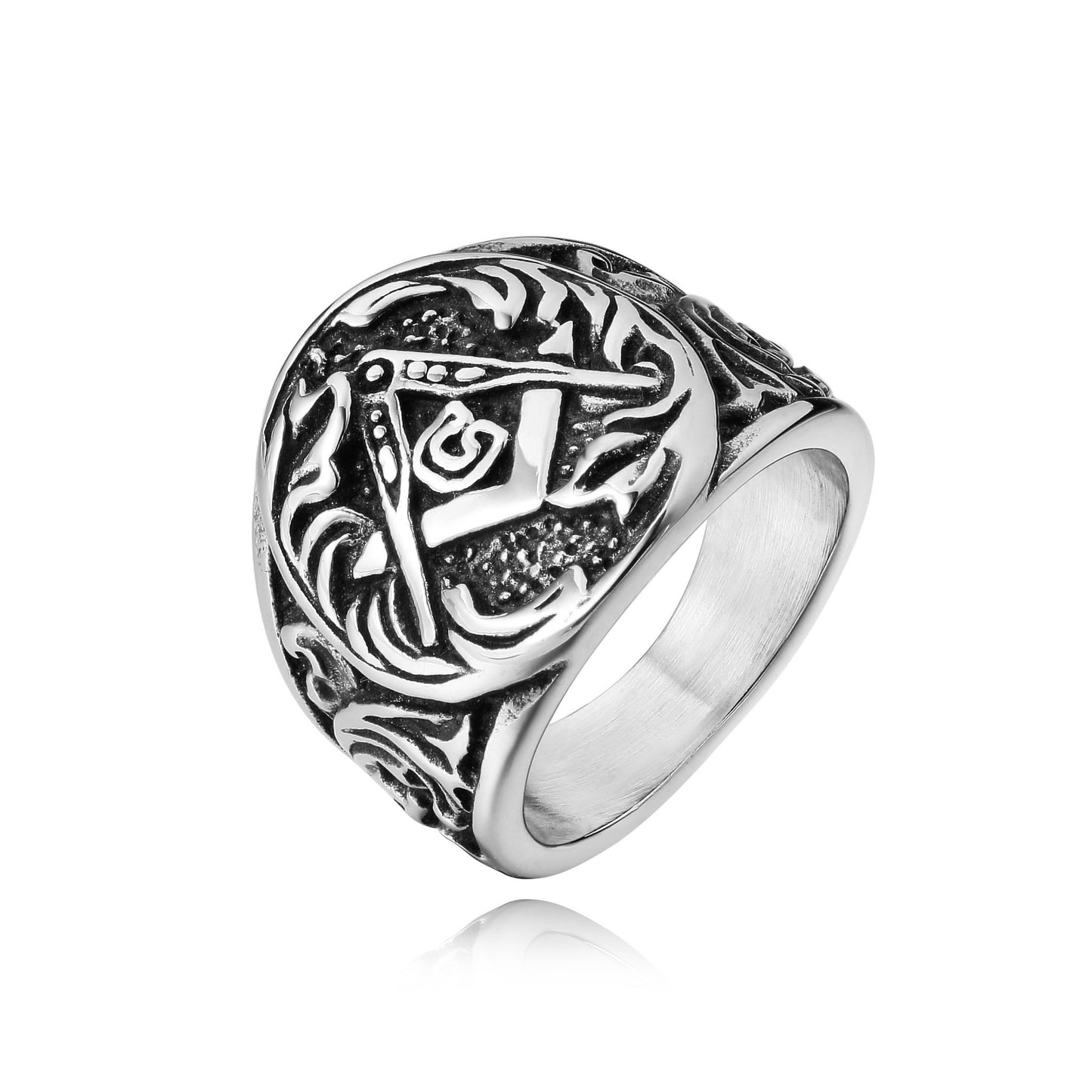 Planderful Titanium Steel Ring Unisex Freemasonry Symbol Retro European American Style Durable