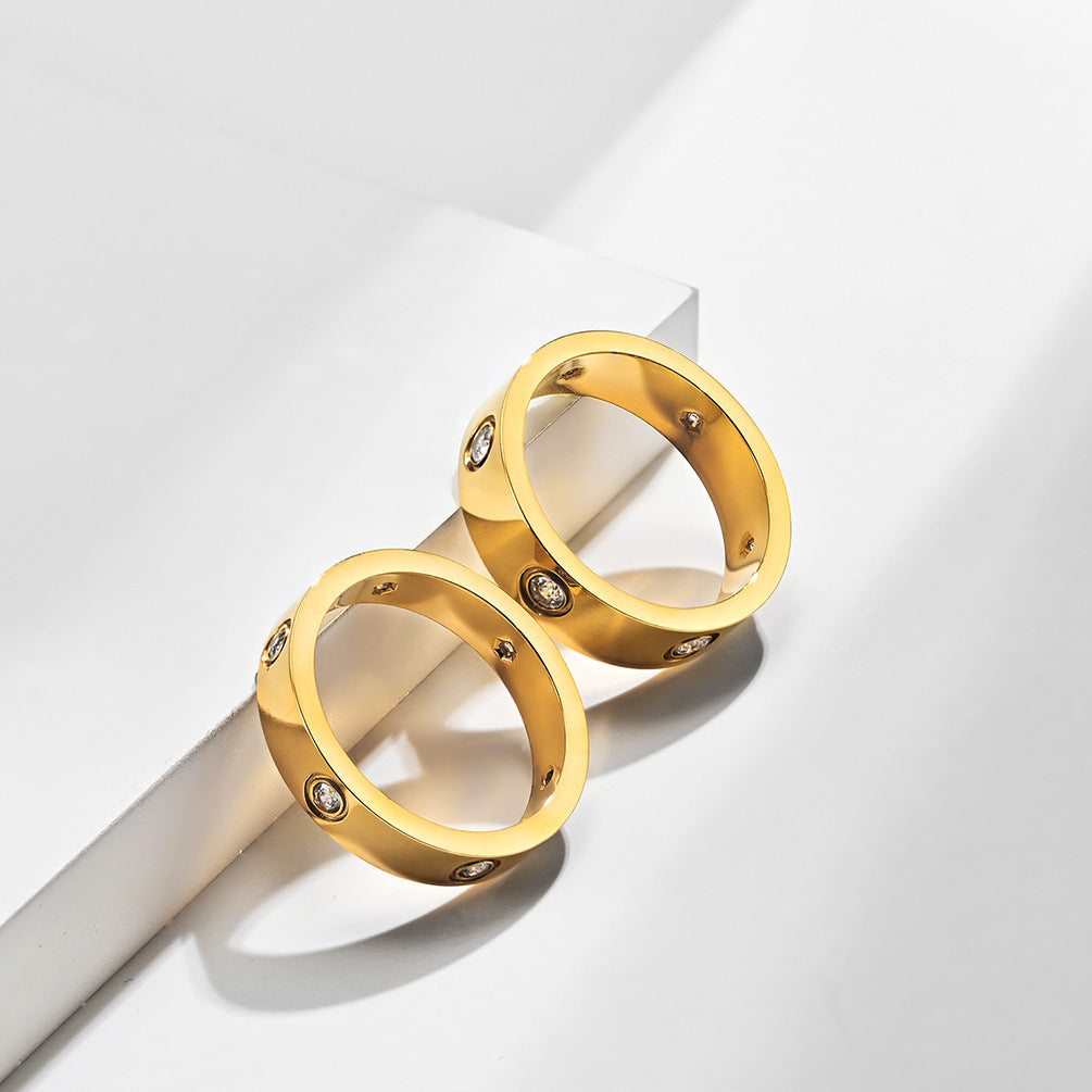 Cross-Border Titanium Steel Zircon-Encrusted Couple Rings