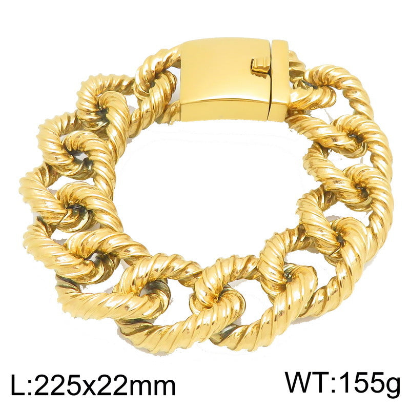 Twisted Rope Twist Cuban Chain Stainless Steel Men's Bracelet