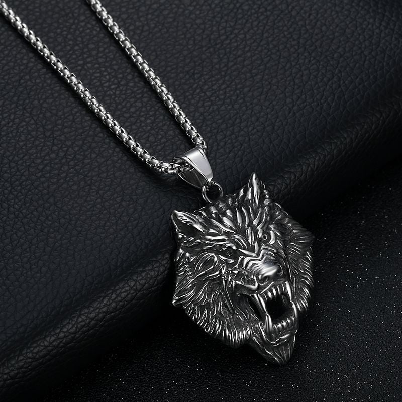 Stainless Steel Necklace – Nordic Viking Wolf Head Gold Plated Elegant Unisex Jewelry