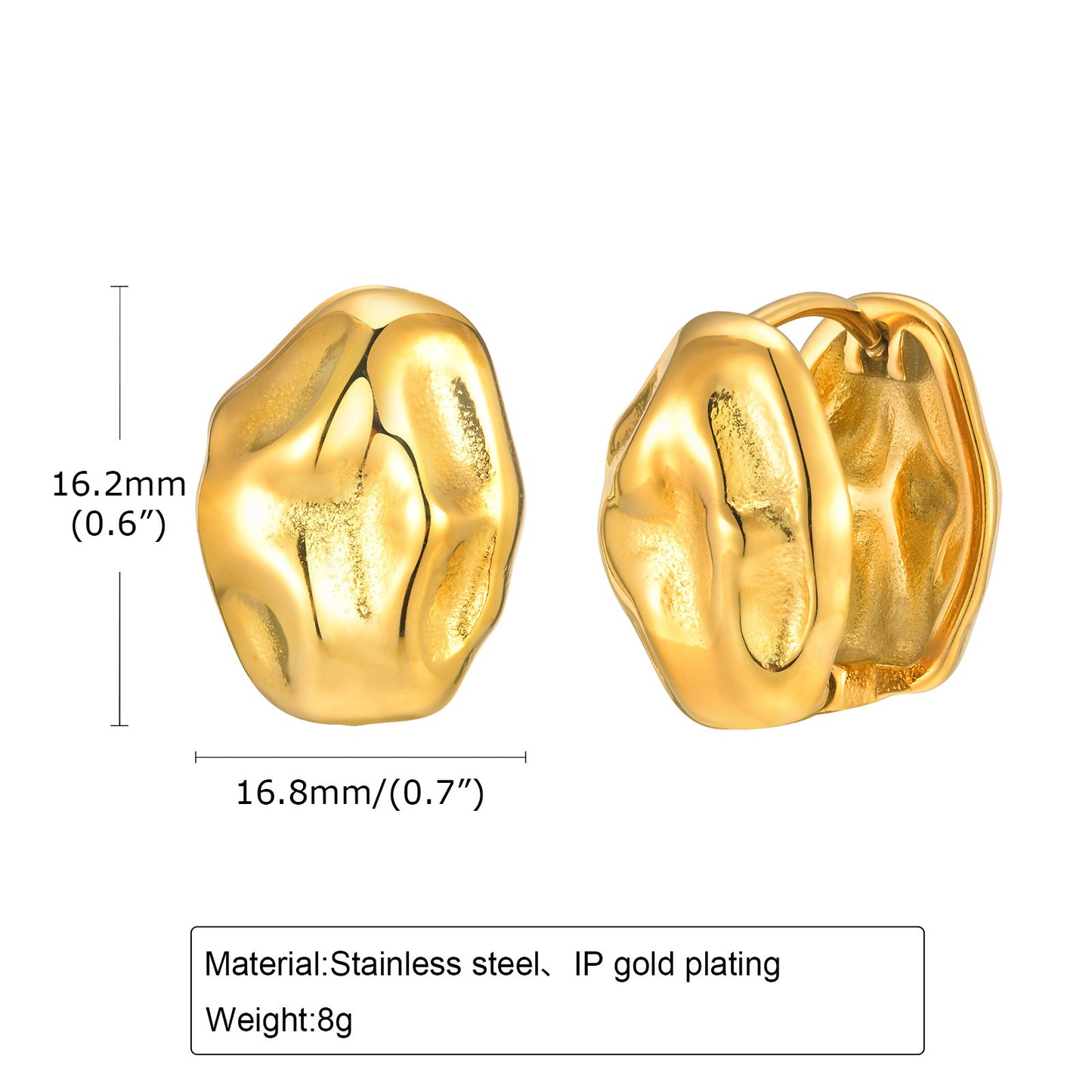 Earrings Earrings Stainless Steel Irregular Hammer Earrings Gold Ladies