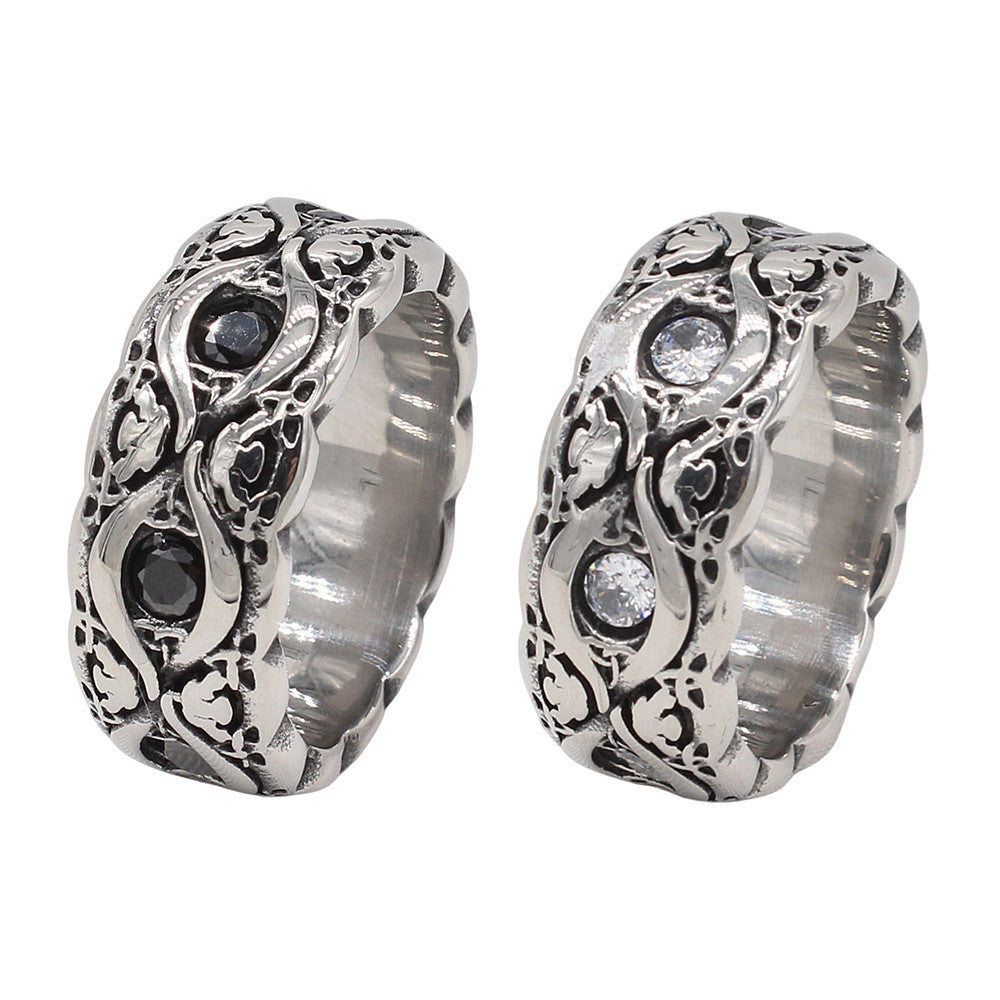 Planderful Jewelry Zircon Ring In Titanium Steel Retro European Inspired Personalized