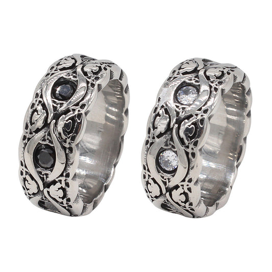 Planderful Jewelry Zircon Ring In Titanium Steel Retro European Inspired Personalized