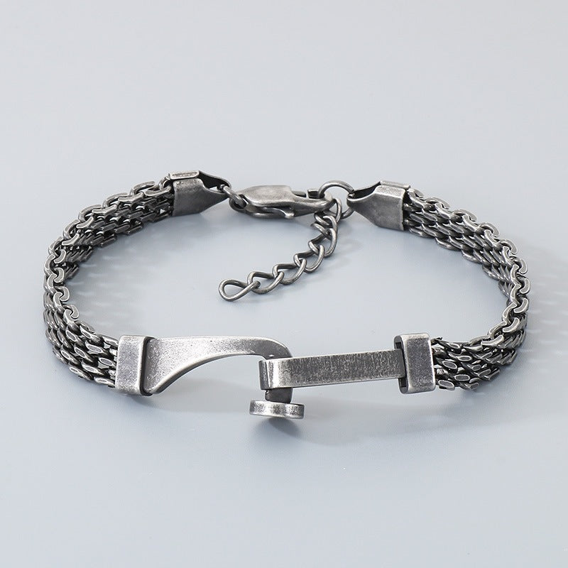 Hollow Woven Mesh Chain Design Nail Stainless Steel Men's Bracelet