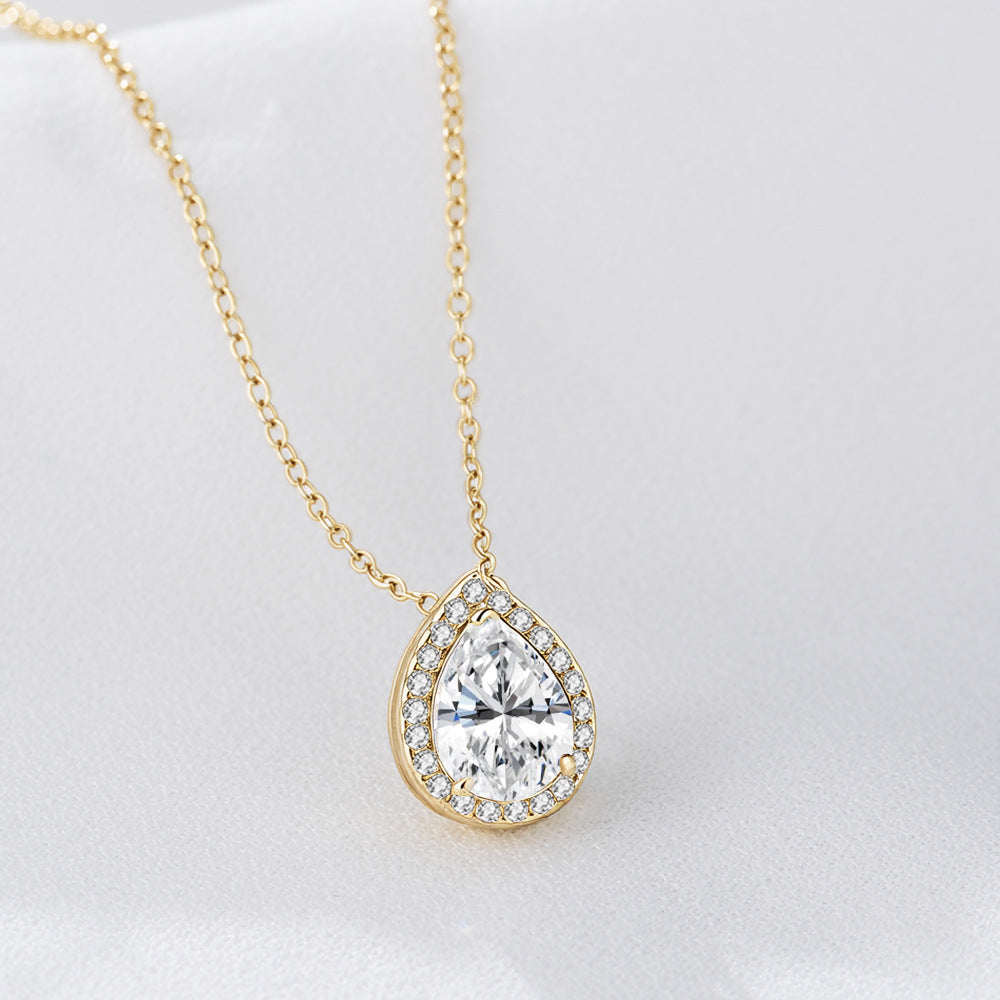 Water Drop-Shaped Zircon Sterling Silver Necklace And Full High-End