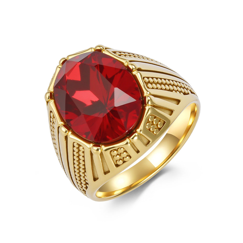 Planderful Mens Stainless Steel Inlaid Glass Gem Ring Personalized High End Gift For Him