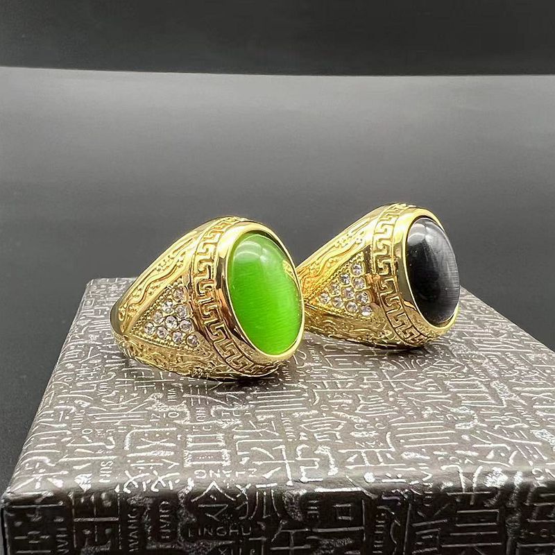 Planderful Hip Hop Ring Gold Plated Rhinestone Opal Stainless Steel For Men Bold Statement Accessory
