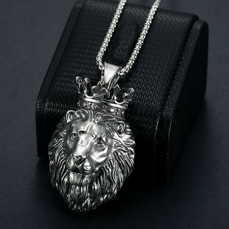 Titanium Steel Lion Head Pendant Necklace By Planderful Bold Gold Plated For Hip Hop Fans