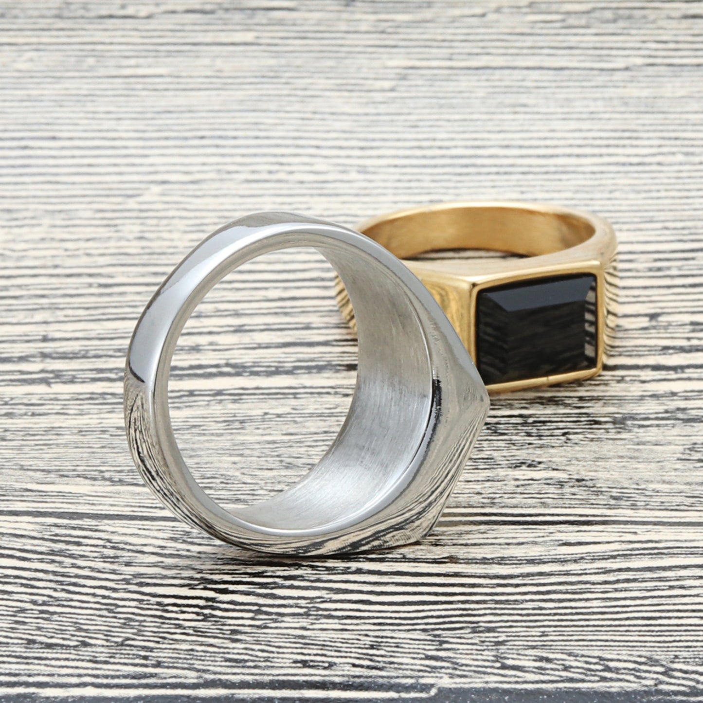 Titanium Steel Square Black Stone Ring for Men - Retro Punk Style