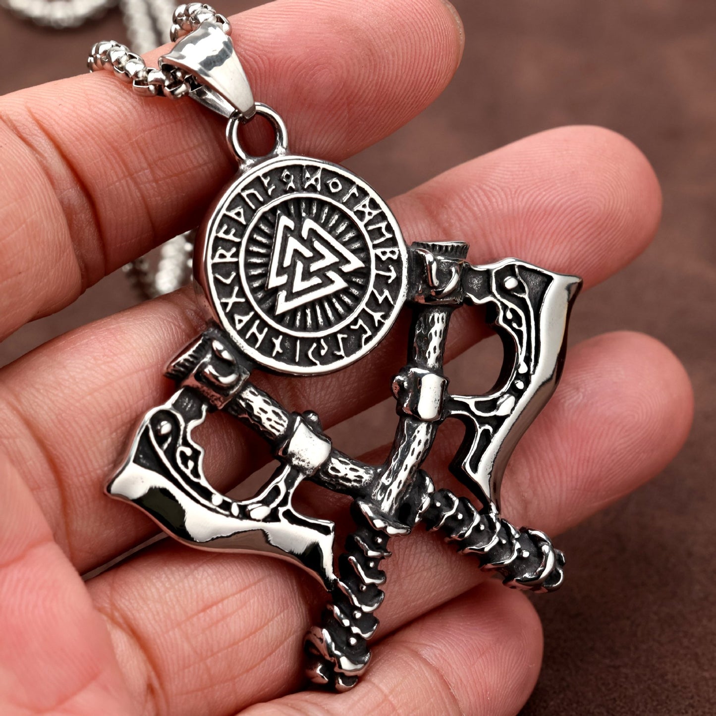 Planderful Nordic Viking Wolf Head Tomahawk Pendant Necklace Titanium Steel For Men