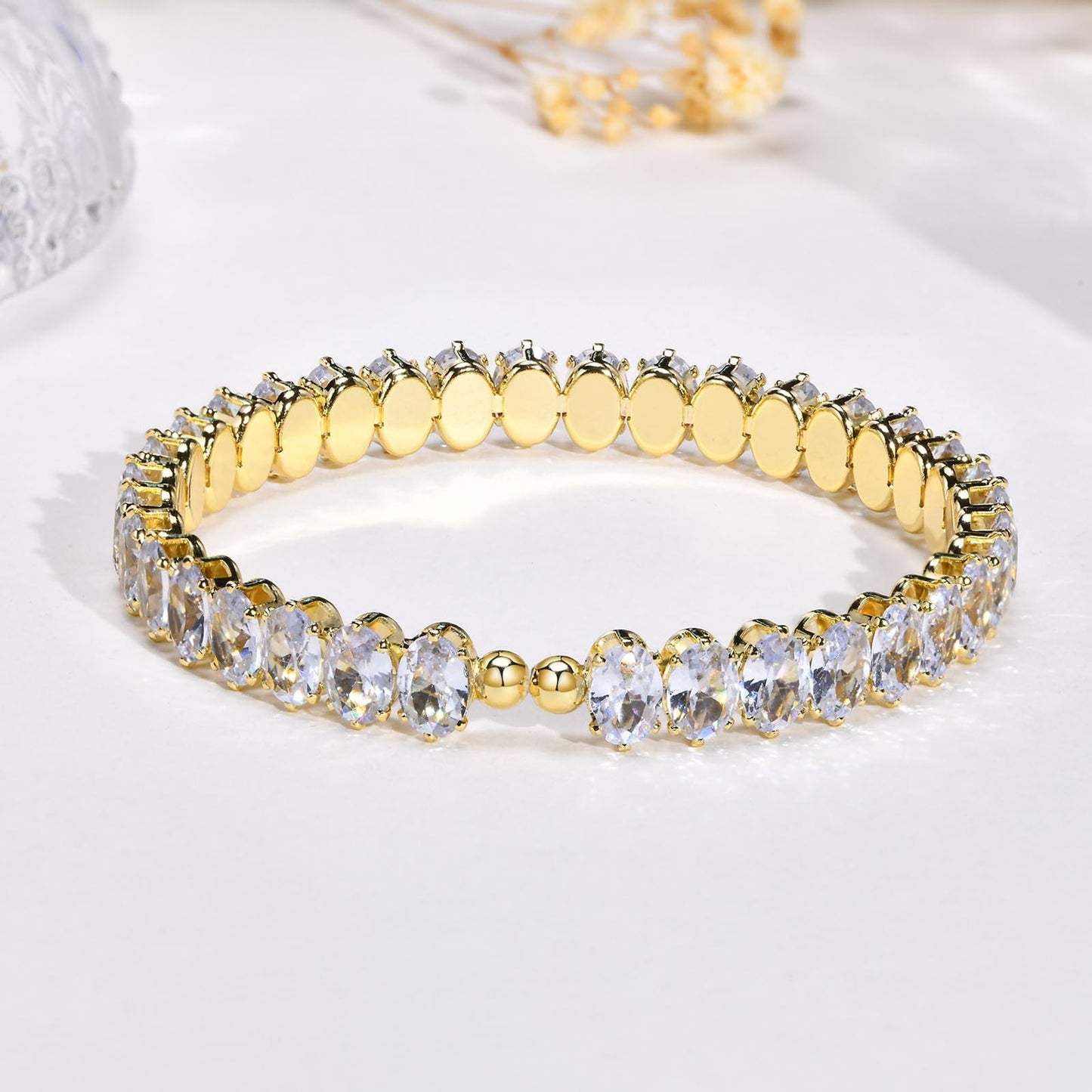 Openable Bracelet Female Gold Copper Colored Oval Zircon Jewelry Wholesale
