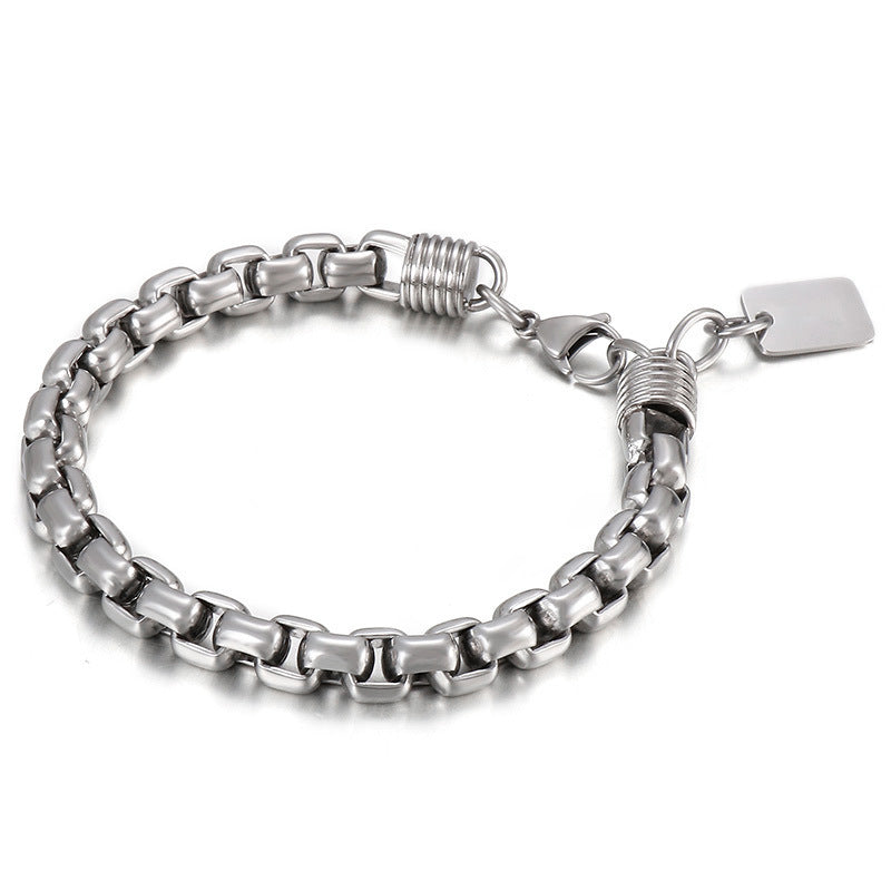 Punk Style Men's Stainless Steel Square Pearl Bracelet – Men's Titanium Steel Design