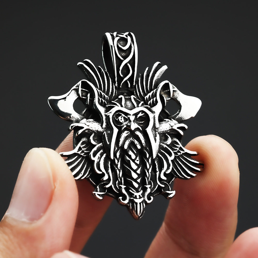 European and American Retro Men's Pendant Stainless Steel Viking Odin Double Axe Necklace