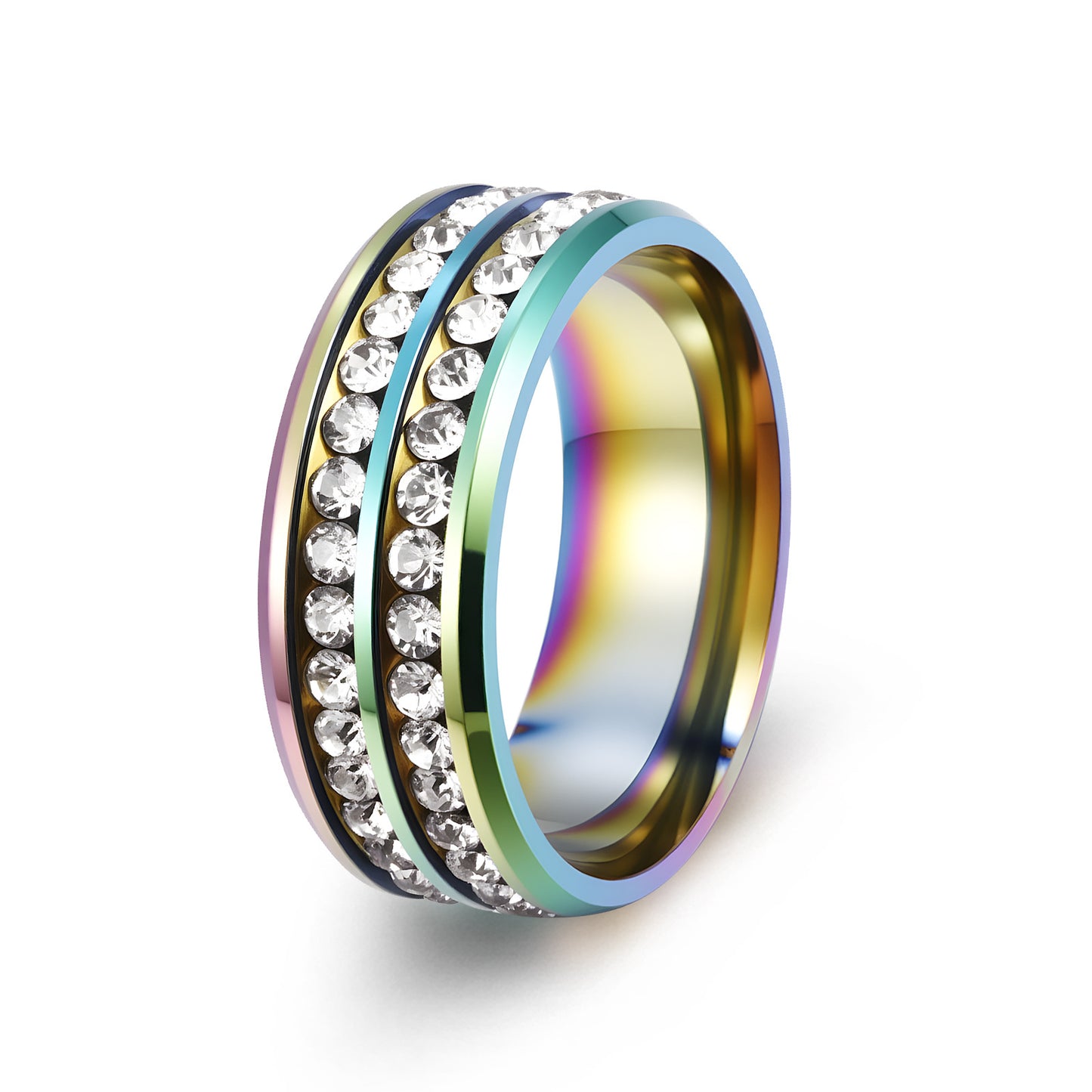 Planderful Premium Titanium Steel Zircon Ring Everyday Genie Double Row Unisex Jewelry