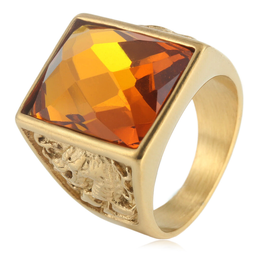 Planderful Dragon Ring Stainless Steel Unisex Square Stone Retro Punk Statement Jewelry For Men Women
