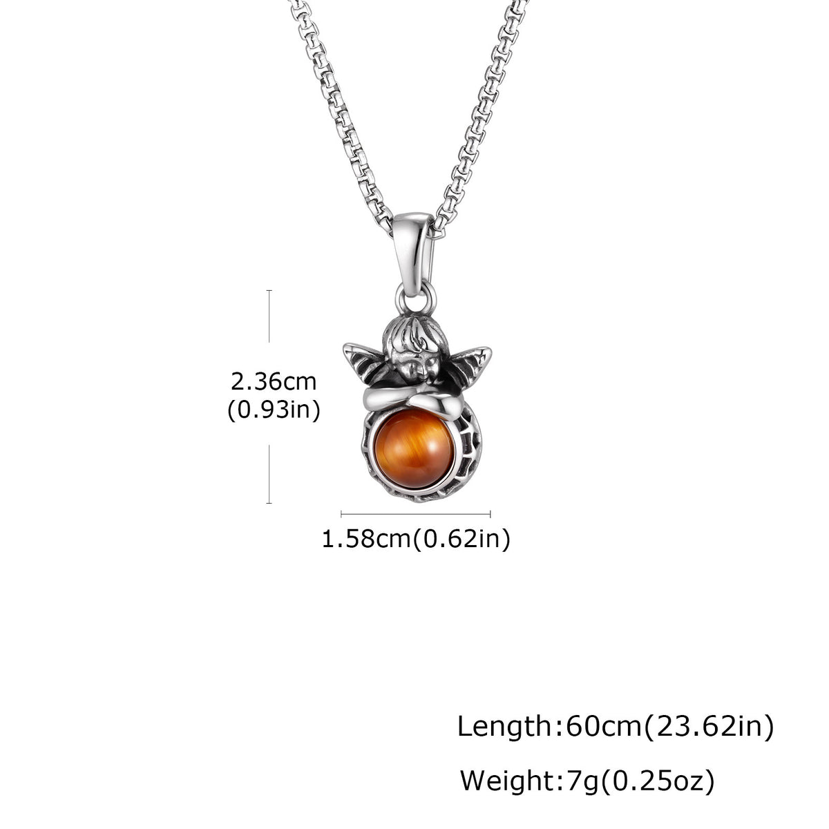 Europe & The United States Stainless Steel Angel Tiger's Eye Stone Women's Hip-Hop Necklace