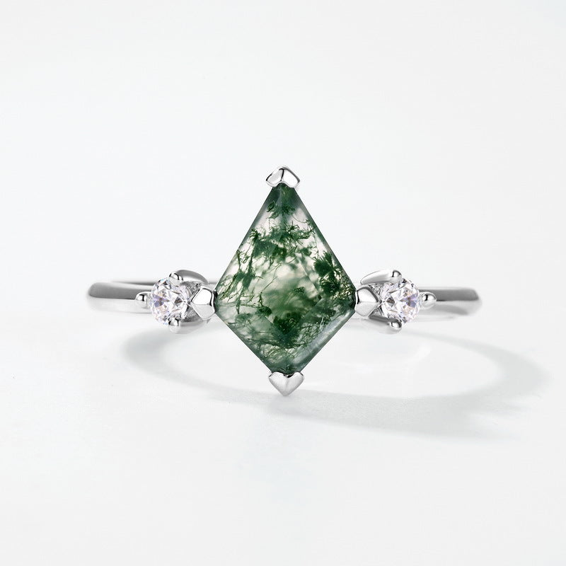 Planderful Everyday Genie – European and American New S925 Sterling Silver Inlaid Green Moss Ring