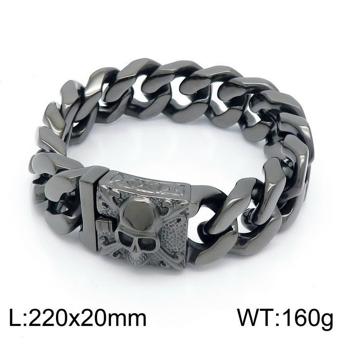 customized titanium steel Cuban link bracelet with men's skull design in European and American style