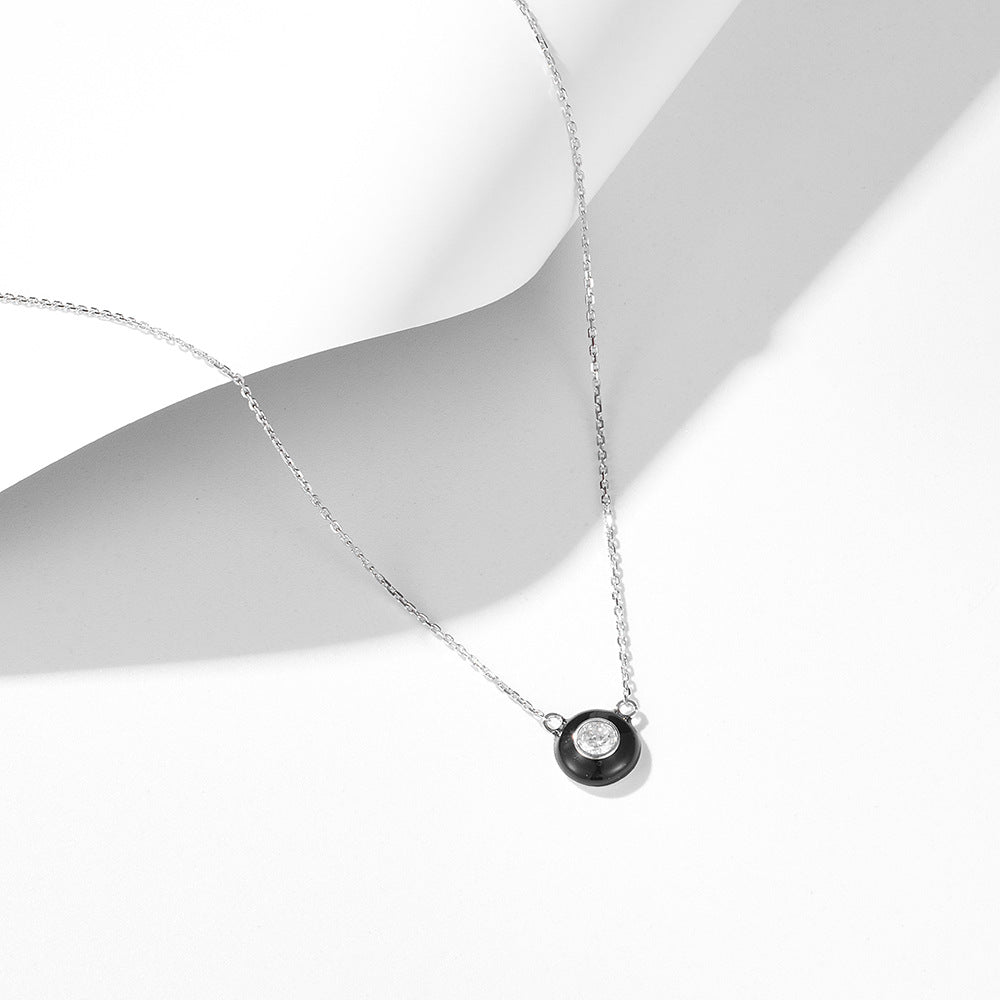 Sense Oil Drop Necklace 925 Sterling Silver Retro Round Single Diamond Zircon