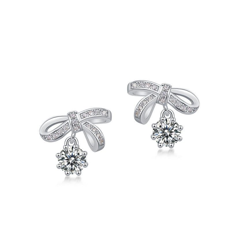 S925 Sterling Silver Moissanite Bow Stud Earrings