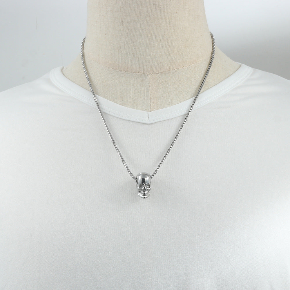 Punk-Inspired Multi-Color Stainless Steel Skull Pendant Necklace for Men