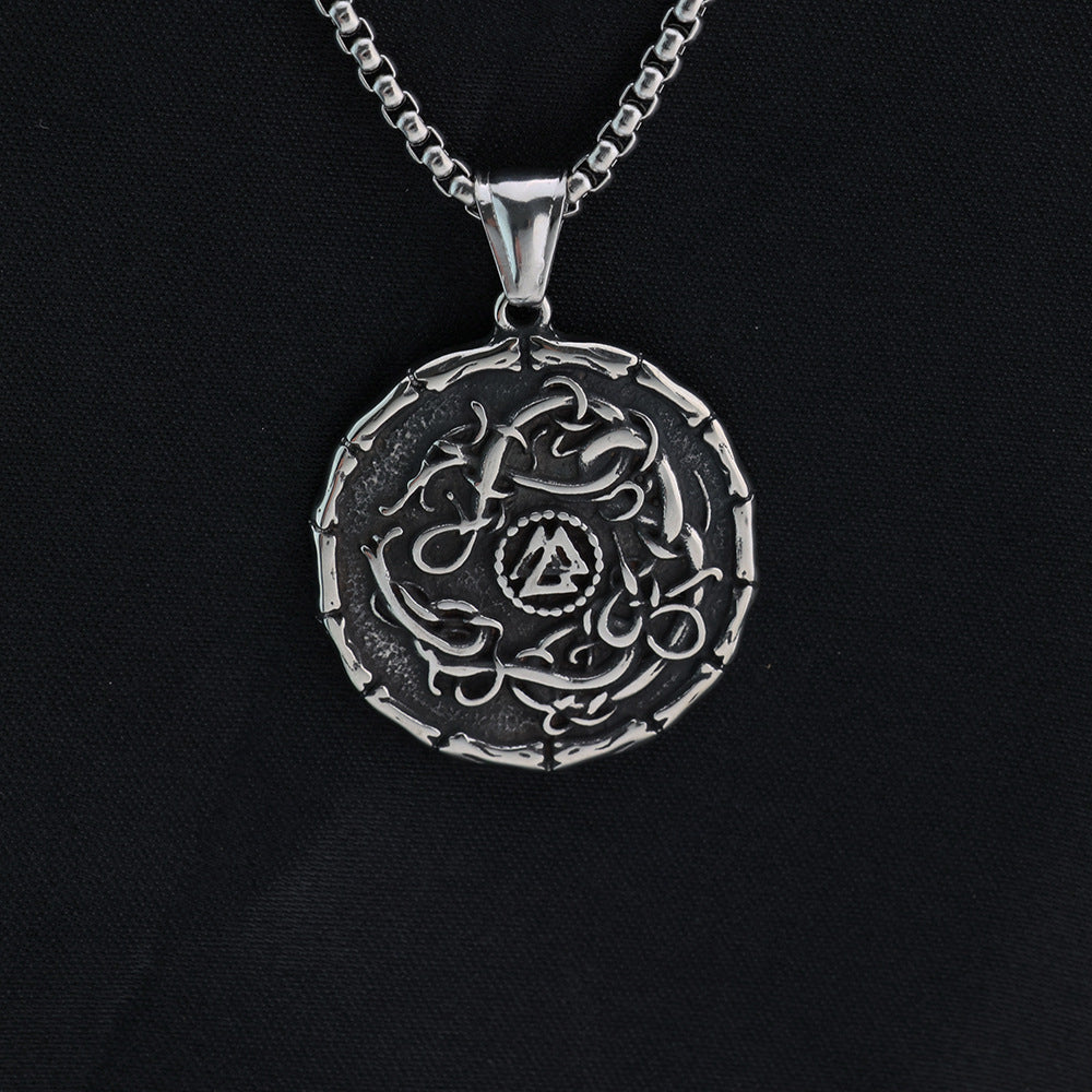 Planderful Shop Vintage Nordic Viking Pendant For Men Stainless Steel Triangular Rune Dragon Necklace