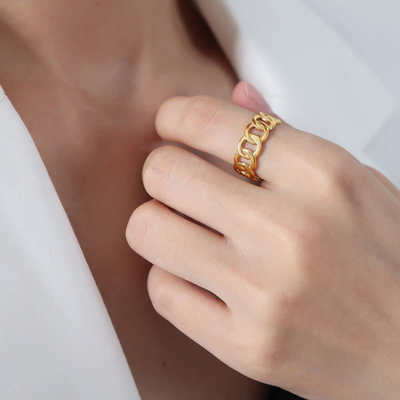 Elegant Mother of Pearl Open Ring in Titanium Steel - Luxury Fashion Jewelry for Women