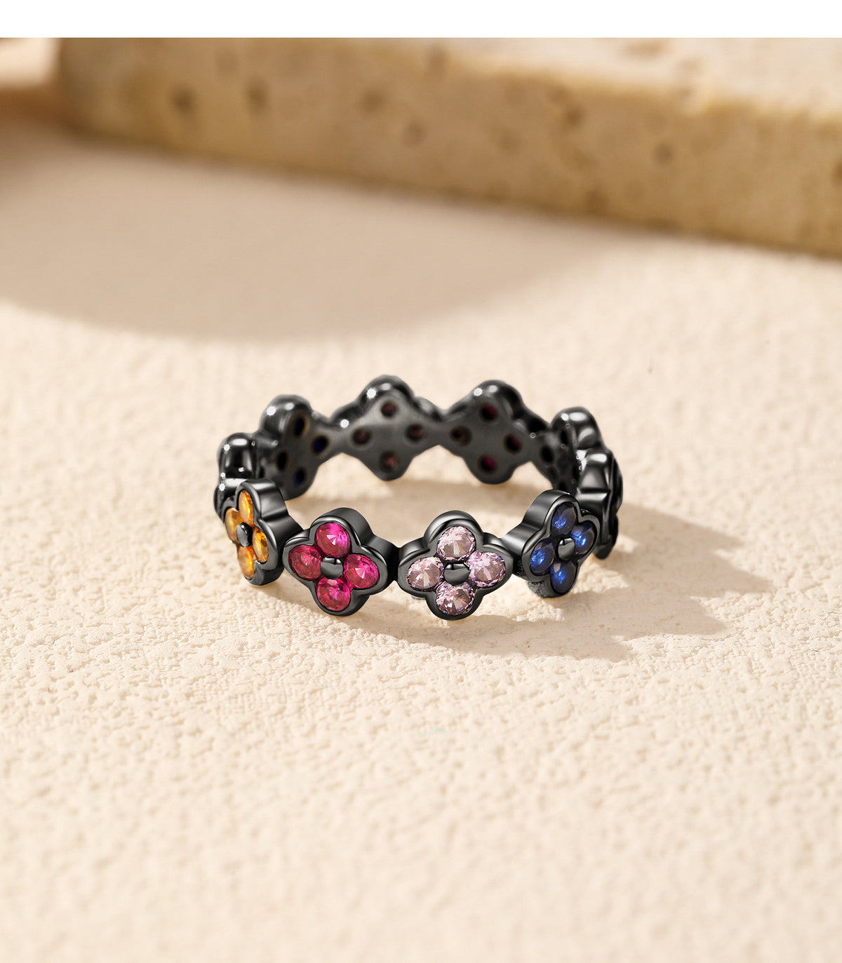 925 Sterling Silver Clover Bow Heart Zircon Ring