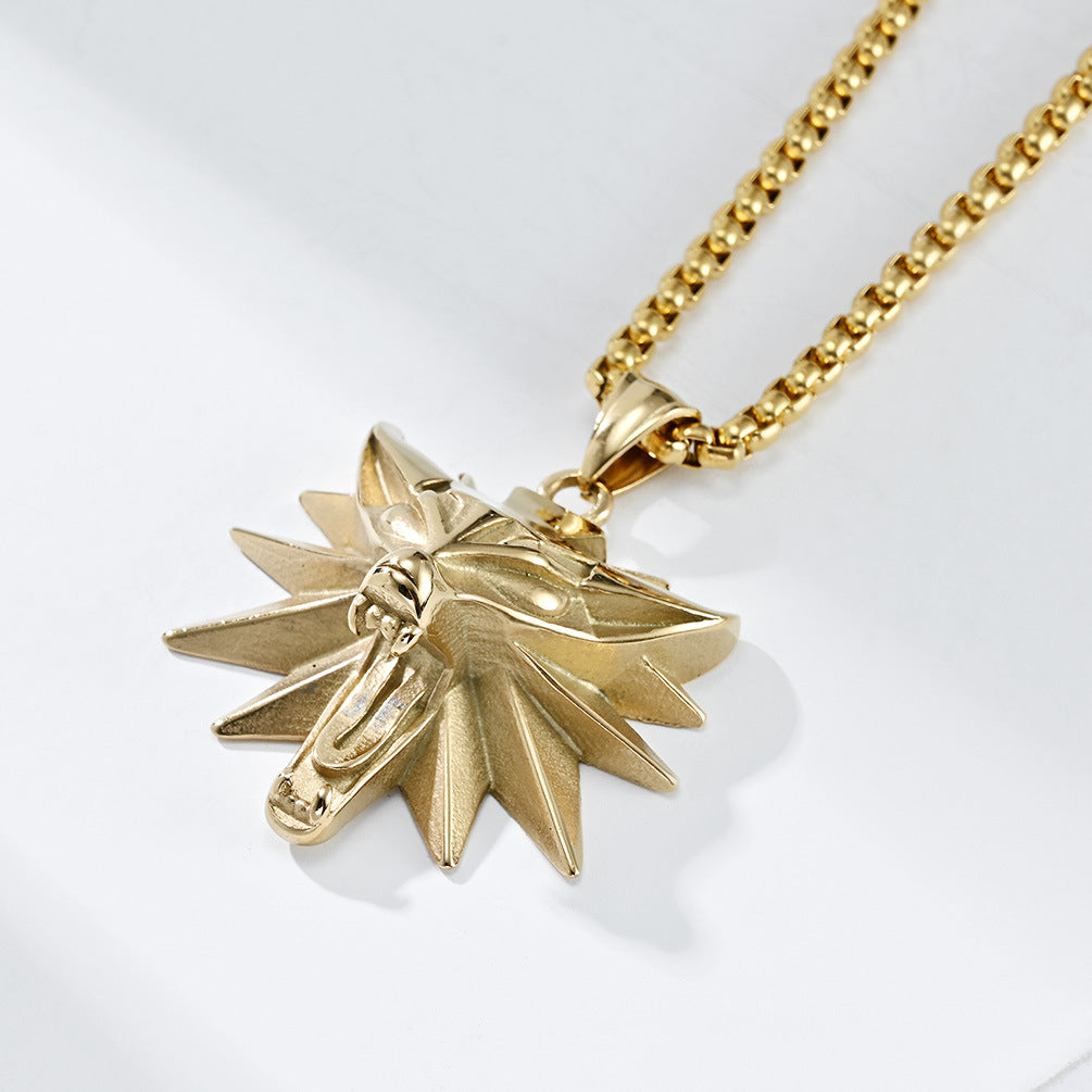 Online Game Witcher 3 Wolf Head Necklace for Men