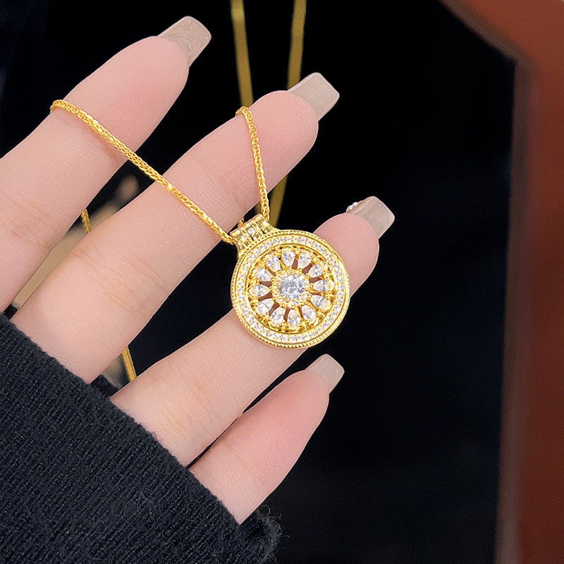 Guochao Hollow Auspicious Eight Treasures Compass Necklace Women's S925 Sterling Silver Clavicle Chain