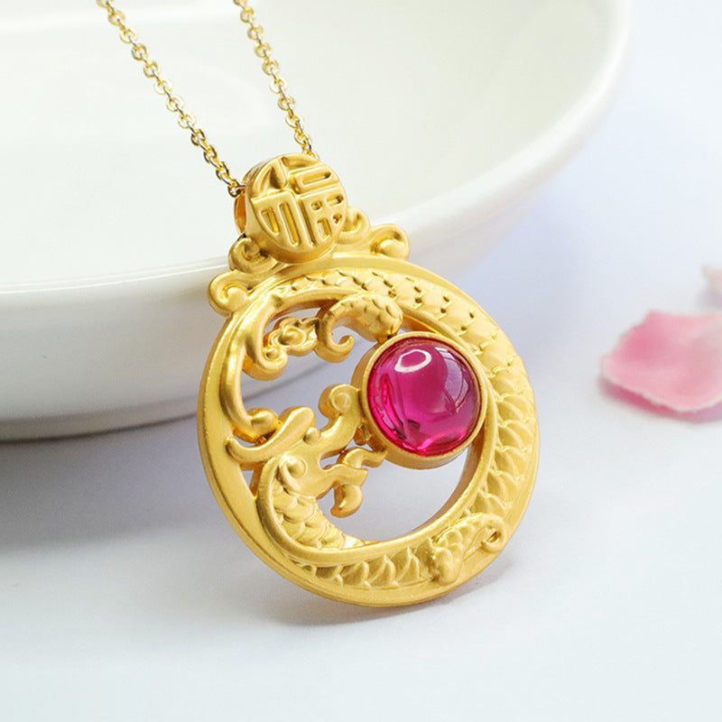 Lab-Grown Ruby Dragon & Pearl Pendant — No Chain