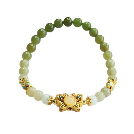 Gradient Hetian Jade Butterfly Bracelet