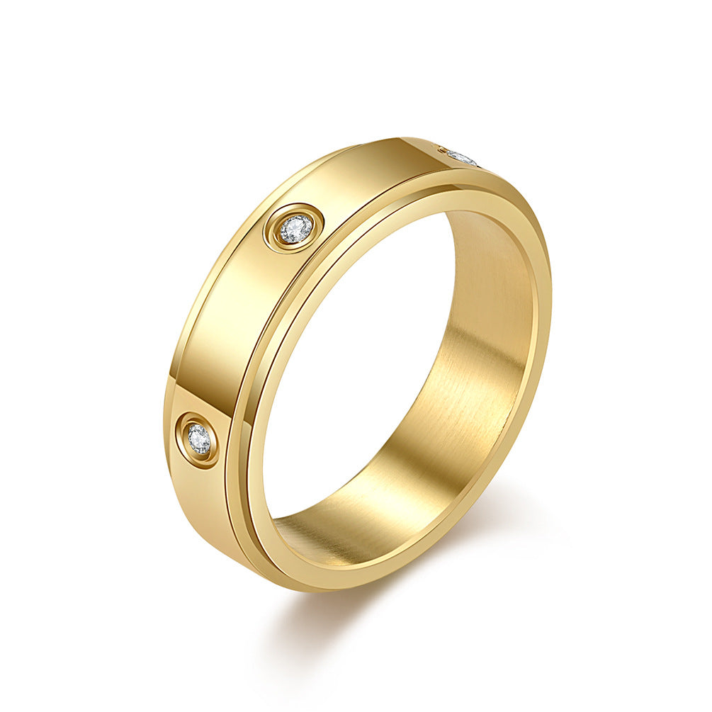 Planderful Zircon Inlaid Titanium Steel Rotating Ring For Men And Women Light Luxury Anxiety Relief Jewelry