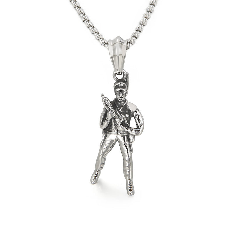 Titanium Steel Soldier Basketball Pendant for Men - Vintage Style Statement Piece
